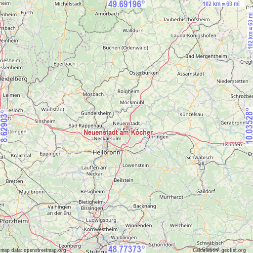 Neuenstadt am Kocher on map