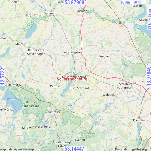 Neubrandenburg on map