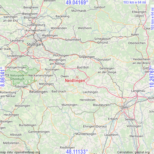 Neidlingen on map