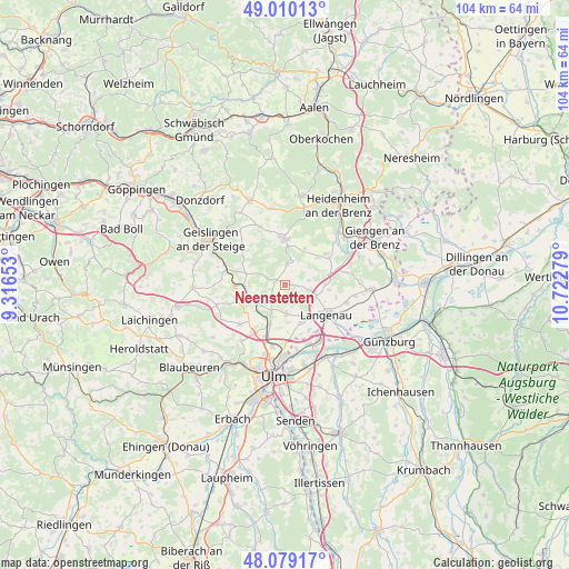 Neenstetten on map