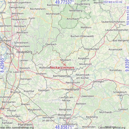 Neckarzimmern on map