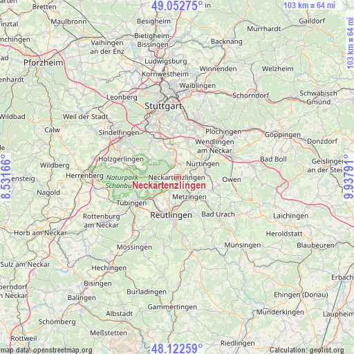 Neckartenzlingen on map