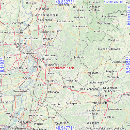 Neckarsteinach on map