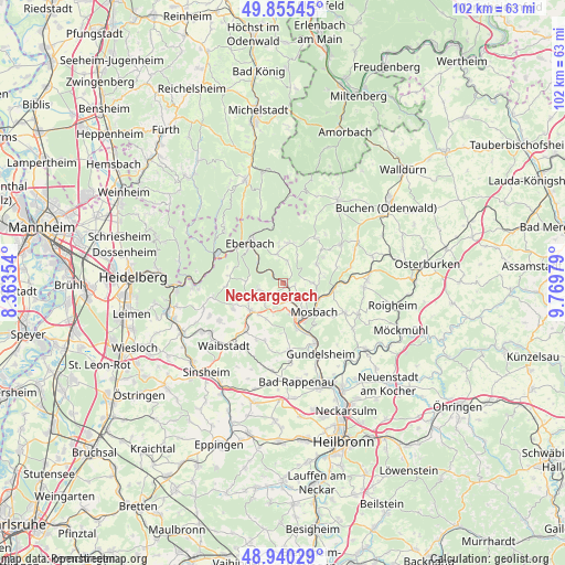 Neckargerach on map