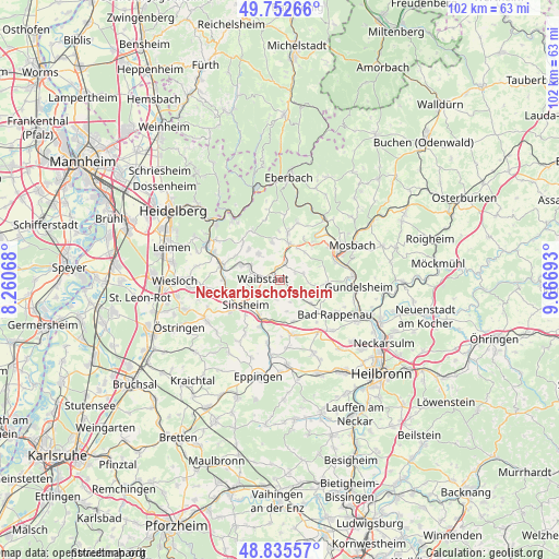 Neckarbischofsheim on map