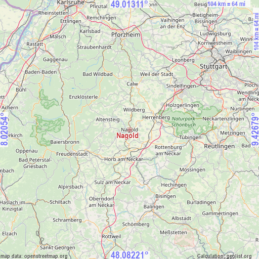 Nagold on map