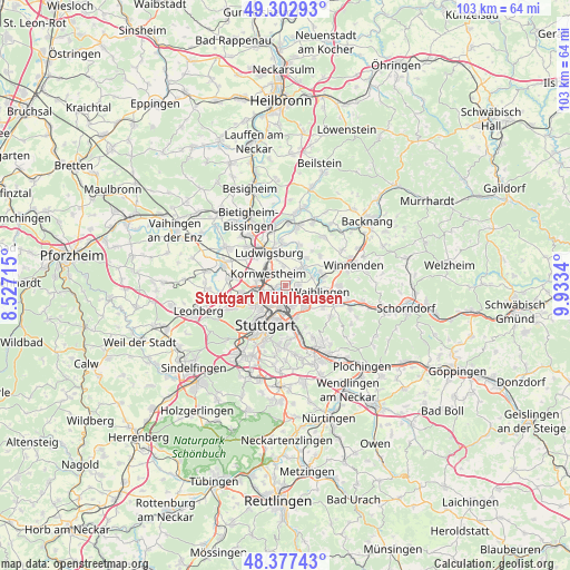 Stuttgart Mühlhausen on map