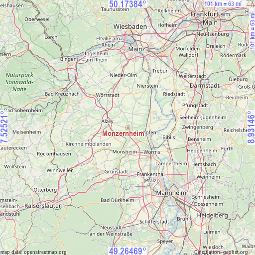 Monzernheim on map