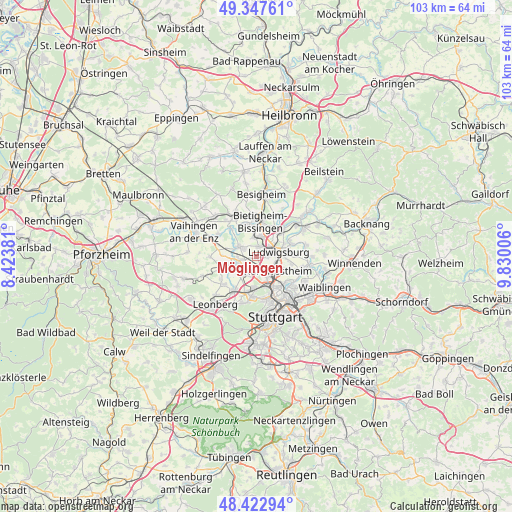 Möglingen on map