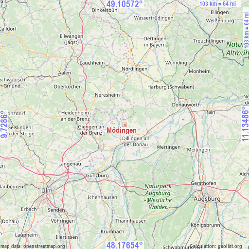 Mödingen on map