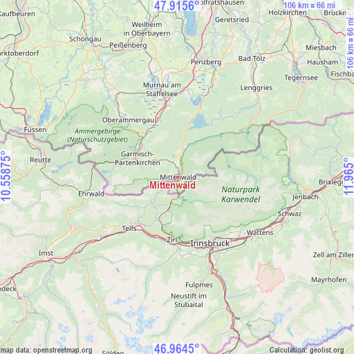 Mittenwald on map