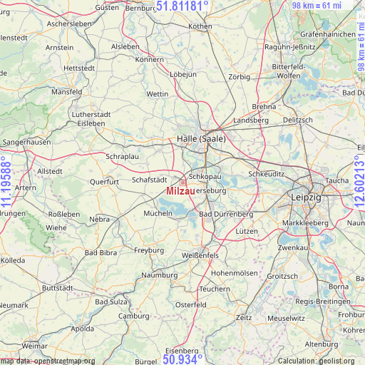 Milzau on map