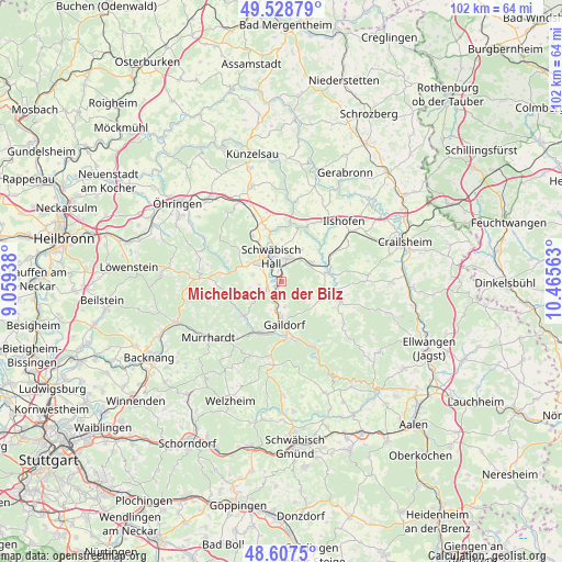 Michelbach an der Bilz on map