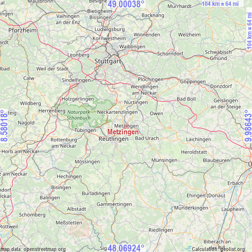 Metzingen on map
