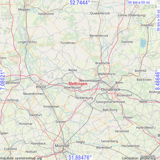 Mettingen on map