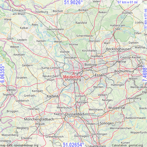 Meiderich on map