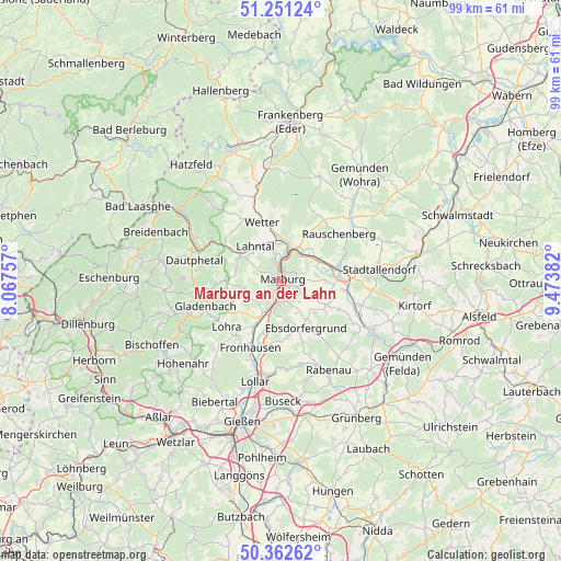 Marburg an der Lahn on map