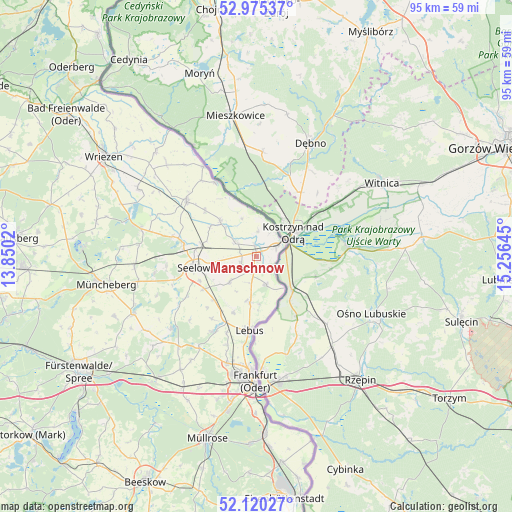 Manschnow on map