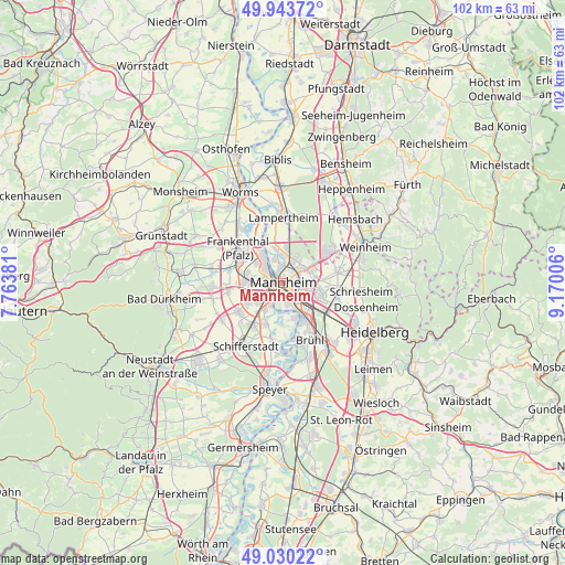Mannheim on map