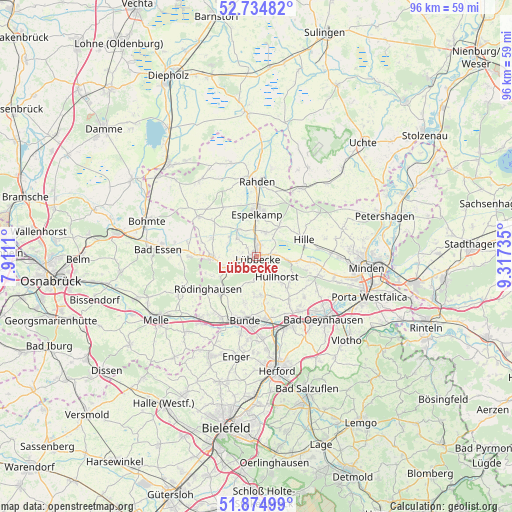 Lübbecke on map