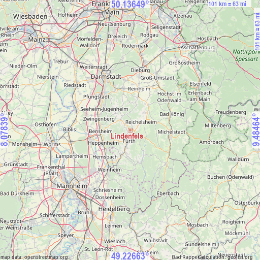 Lindenfels on map