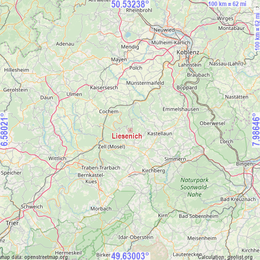 Liesenich on map