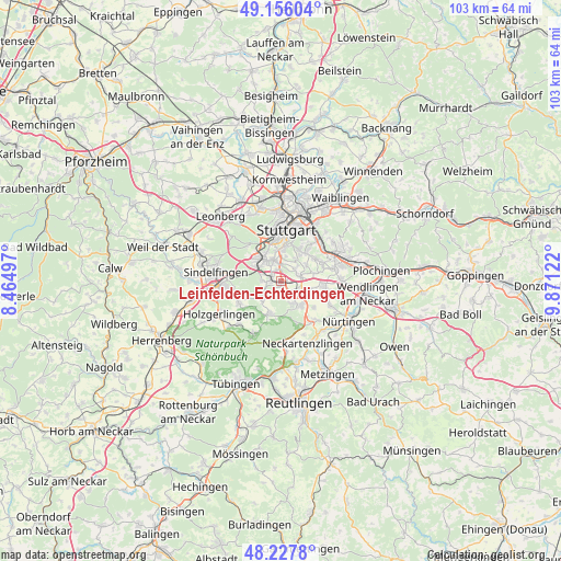 Leinfelden-Echterdingen on map