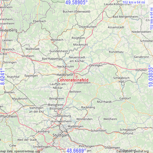Lehrensteinsfeld on map