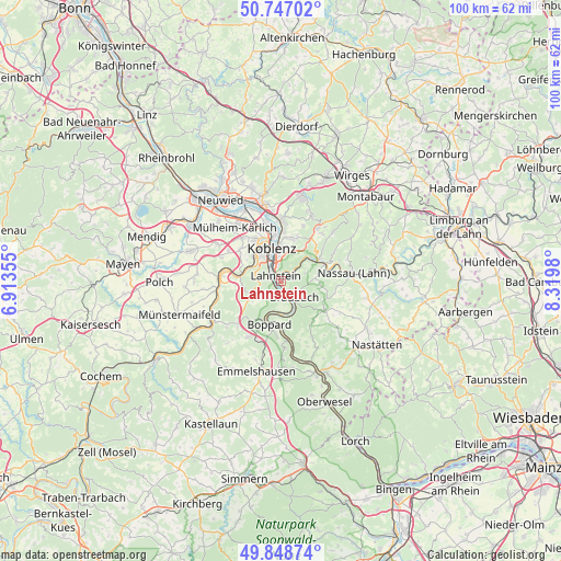 Lahnstein on map