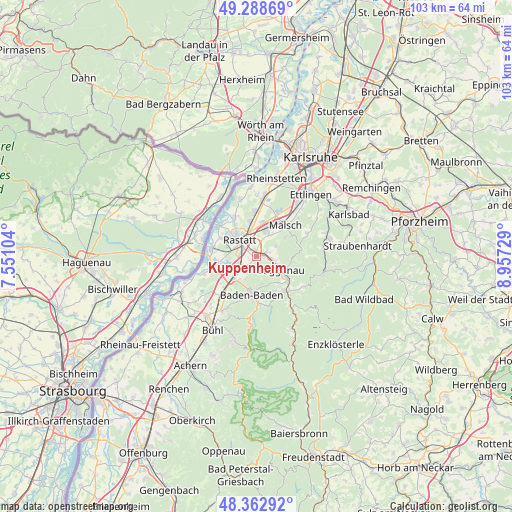 Kuppenheim on map