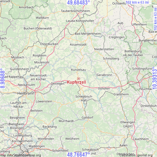 Kupferzell on map