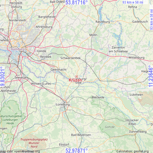 Krüzen on map