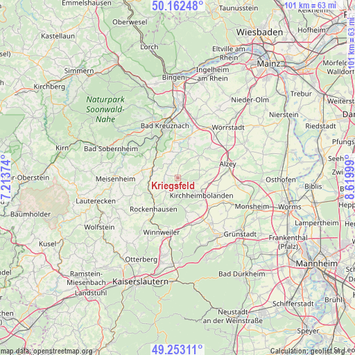 Kriegsfeld on map