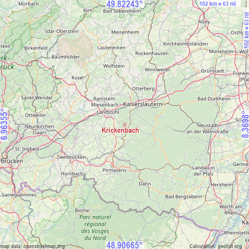 Krickenbach on map