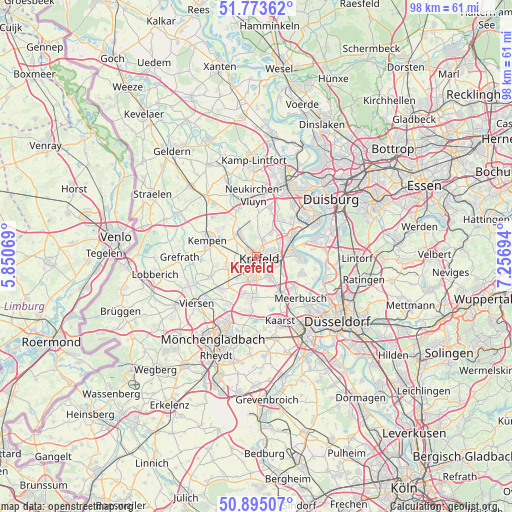 Krefeld on map