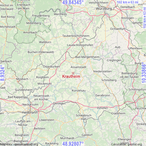 Krautheim on map