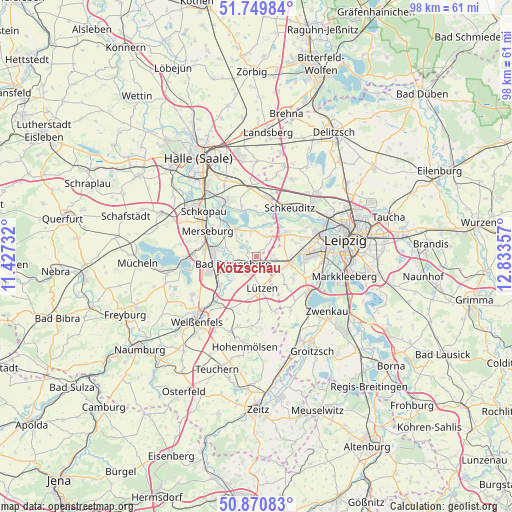 Kötzschau on map