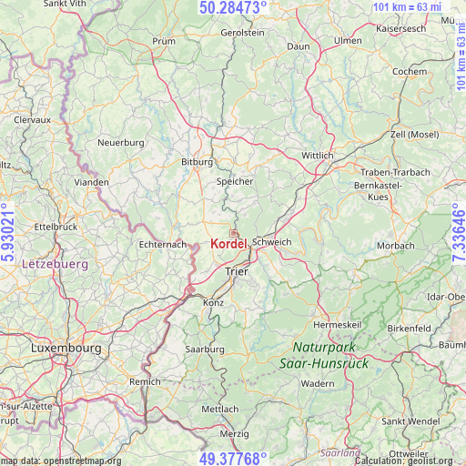 Kordel on map