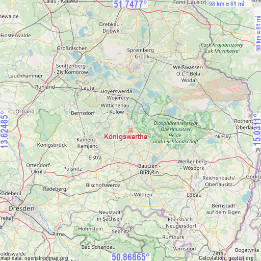 Königswartha on map