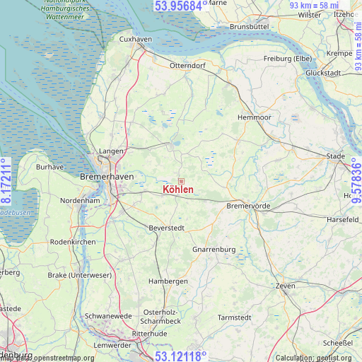 Köhlen on map