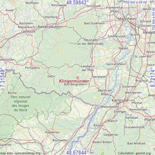 Klingenmünster on map