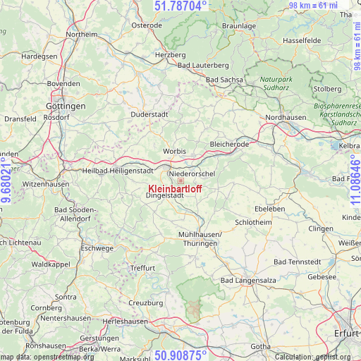 Kleinbartloff on map