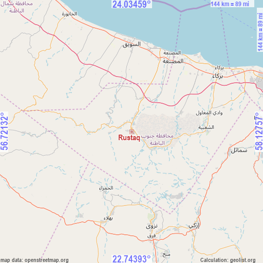 Rustaq on map