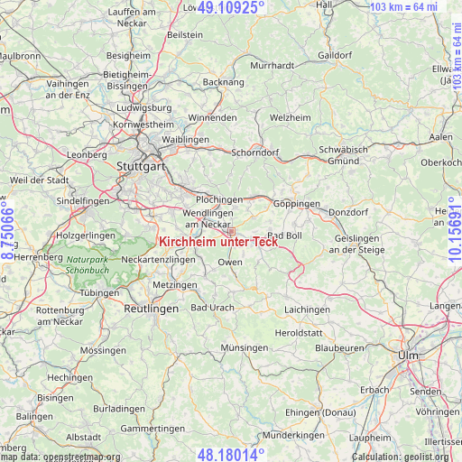 Kirchheim unter Teck on map