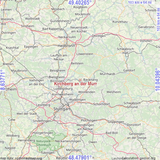 Kirchberg an der Murr on map