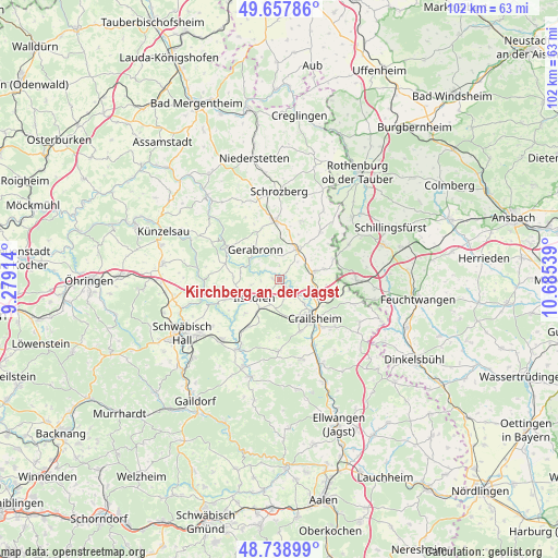 Kirchberg an der Jagst on map