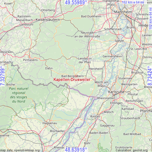 Kapellen-Drusweiler on map