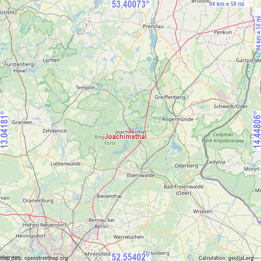Joachimsthal on map