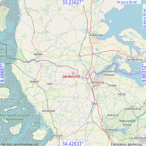 Jardelund on map