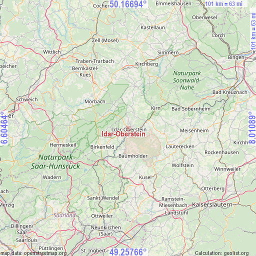 Idar-Oberstein on map